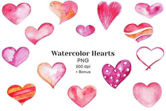Download Watercolor Hearts Bundle - Watercolor hearts Collection