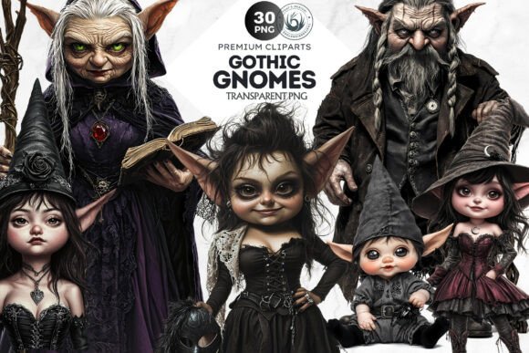 Download 30 Gothic Gnome Clipart Set Bundle - Gnome Collection