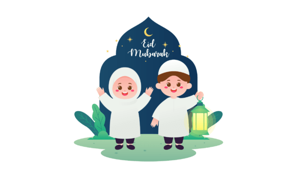 Download Eid Mubarak with Cute Kids Cartoon - Cartoon Collection
