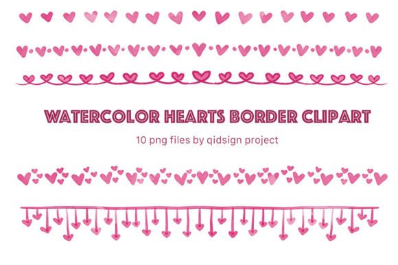 Download 10 Watercolor Hearts Border Clipart - Watercolor hearts Collection