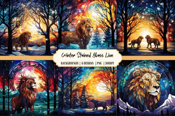 Download Stained Glass Lion in Winter Background - Winter background Collection