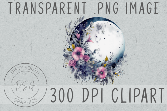 Download Watercolor Floral Moon Clip Art - Moon clip art Collection
