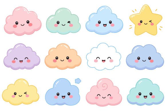 Download Cute Kawaii Cloud and Star Cartoon Set - Cartoon Collection