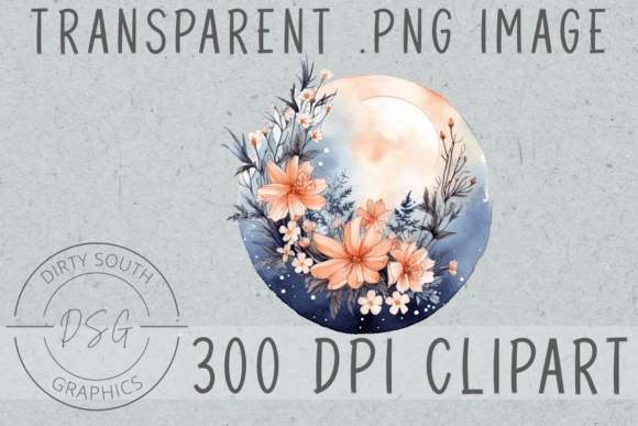Download Floral Watercolor Moon Clip Art - Moon clip art Collection