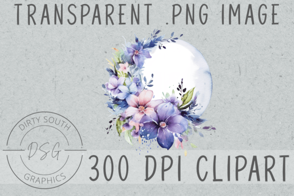 Download Watercolor Floral Moon Clip Art - Moon clip art Collection
