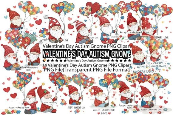 Download Valentine’s Day Autism Gnome PNG Bundle - Gnome Collection