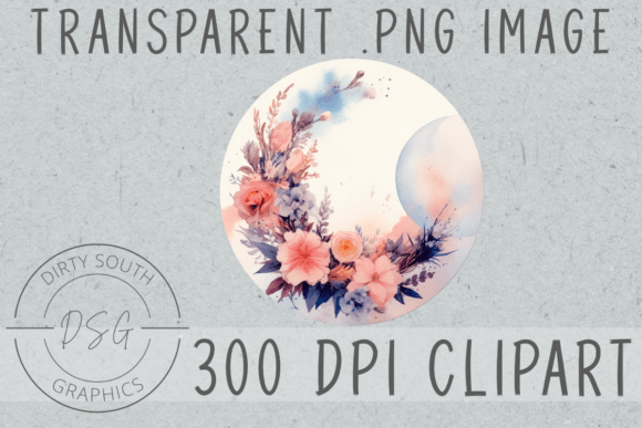 Download Watercolor Floral Moon Clip Art - Moon clip art Collection