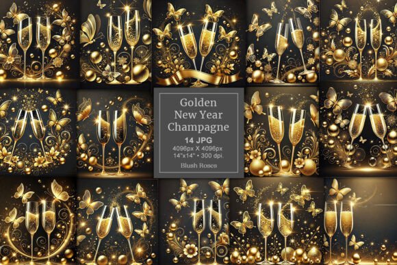 Download Golden New Year Champagne Glass Paper - Golden Collection
