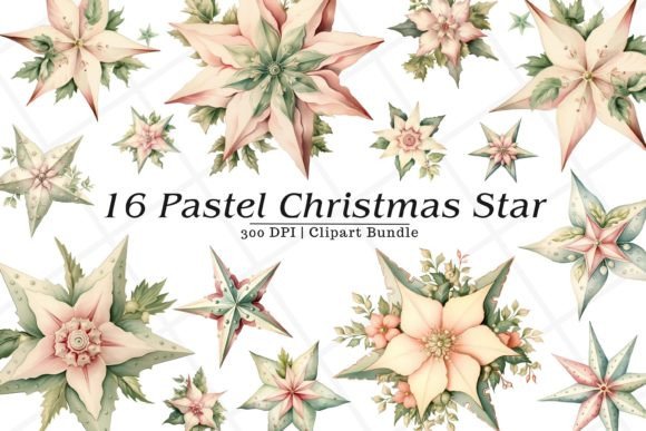 Download Pastel Christmas Star Watercolor Clipart - Pastel christmas Collection