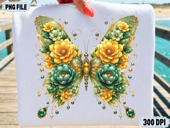 Download Golden Green Floral Butterfly PNG - Golden Collection