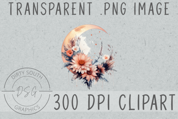Download Floral Watercolor Moon Clip Art - Moon clip art Collection
